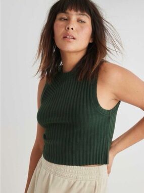 Aerie Women’s Medium Olive Green Ribbed Sleeveless Mock Neck Stretch Tank Top
